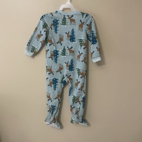 Just One You Long Sleeve Footed Pajamas Full Zip Christmas Green With Moose 3T - Picture 5 of 7